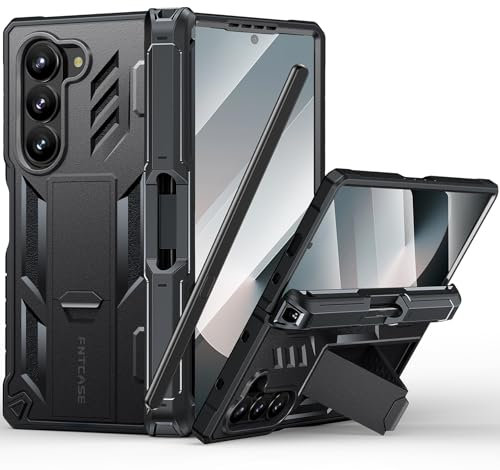 FNTCASE Custodia per Samsung Galaxy Z-Fold-6: militari grado 360, supporto protettivo a S-Pen, protezione per cerniera, resistente agli urti, con supporto per Galaxy ZFold 6 5G 2024 (nero)