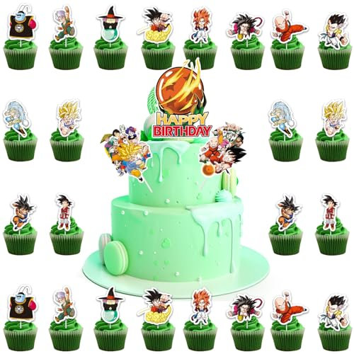 Goku Cupcake Topper Enfants, 27pcs Cartoon Cake Topper Cake Toppers, Cake Decoration, Cupcake Toppers for Kids, Birthday Cake Decorations for Boys and Girls
