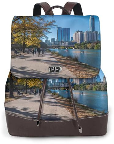FRESQA Austin Texas Print Vielseitige Doppel-Schultertasche mit Schnallenklappe für modische Frauen, Schwarz, Einheitsgröße