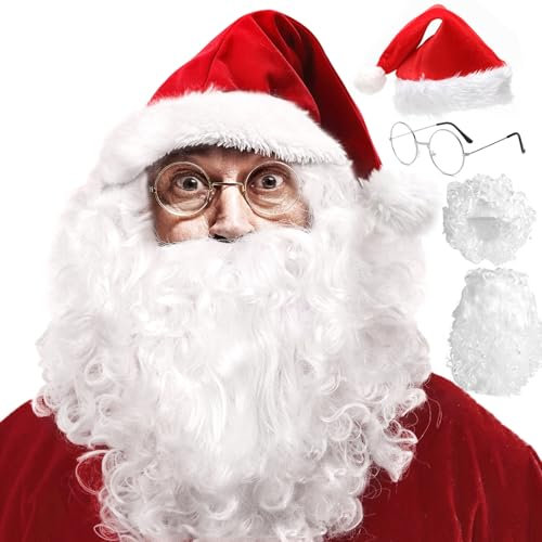 ITMNMNL Weihnachtsmann Perücke, Weihnachtsmann mit Bart+Perücke+Mütze+Brille, Weiße Santa Beard und Perücke Set, Weihnachtsmann Kostüm Wig für Weihnachtsverkleiden Rollenspiele Weihnachtsfeier
