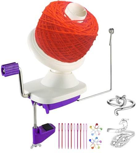 Avvolgitore per gomitoli di filato, avvolgitore per gomitoli viola, facile installazione per riporre i filati, 2 anelli regolabili per maglieria, 10 aghi da maglia + 10 aghi in plastica
