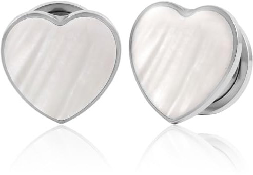 Vankula Ohr Tunnel 1 Paar Flesh Plugs Herz Muschel Edelstahl für männer damen Ohrpiercing Gestreckte Schmuck 14mm(9/16) Silber