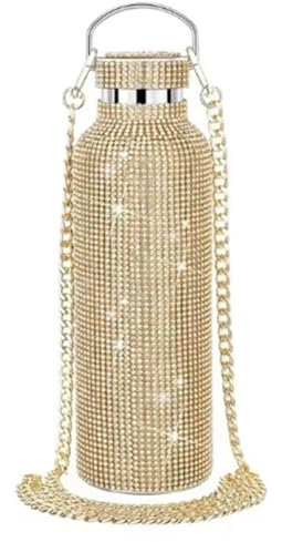 Breeshy Bouteille d'eau en Acier Inoxydable Diamant Portable Paillettes Bouteille d'eau Strass Corps Crossbody Bouteille Bling 600 ML, D