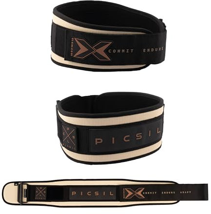 PICSIL - Cinturón Lumbar para Levantamiento Pesas | Personalizable con Parches | Soporte para Cross Training y Gimnasio | Faja de Fuerza para Hombre y Mujer | Color Sandstone Talla L