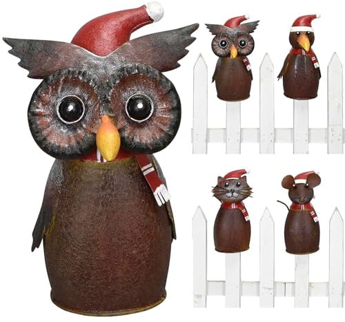 NETPROSHOP Zaunfigur Wintertiere Zaunhocker aus Metall Höhe ca. 16 cm Katze Maus Eule Rabe, Auswahl:Eule