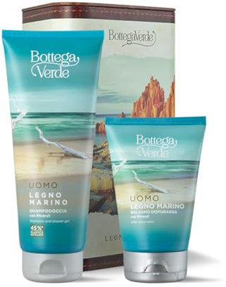 Bottega Verde - Legno Marino, Confezione Regalo Uomo con Shampoo Doccia 200 ml e Balsamo Dopobarba 75 ml, in un Elegante Cofanetto, Idea Regalo