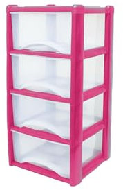 Neat. 4 Plastic Storage Drawers, Space-Saving Draws for Office & Home, Drawers Storage Unit - Durable Storage Draws - Storage Drawers Unit - H80cm x L39cm x W39cm - Pink/Clear