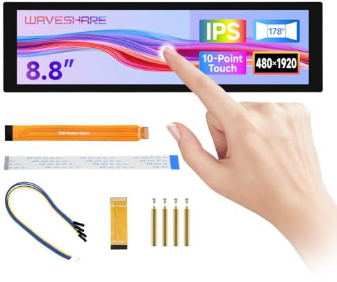 Waveshare 8.8inch DSI LCD Capacitive Touch Display, Compatible with Raspberry Pi 5/4B/3B/CM3/3+/4, 480 × 1920 IPS, Optical Bonding Toughened Glass Panel, DSI Interface, 10-Point Touch Screen