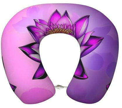 XZDCAL Lila Lotus Memory Foam U-Form Reise-Nackenkissen mit abnehmbarem Plüschbezug