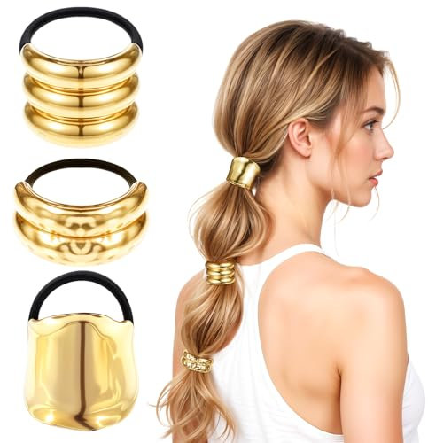 3 Stück Haarmanschetten für Pferdeschwanz,Metall Haar Manschette Haargummi Gold,Haarmanschetten für Pferdeschwänze Gold Haargummis Punk Haar Halter Gold Ponytail Cuff für Feines Haar Zubehör
