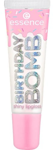 essence BIRTHDAY BOMB shiny lipgloss, Nr. 01, Transparent, natürlich, glänzend, strahlend frisch, schimmernd, vegan, ohne Parabene, ohne Mikroplastikpartikel, Nanopartikel frei, 1er Pack (10ml)