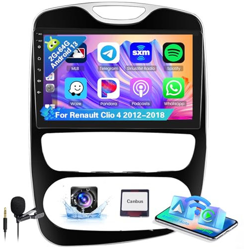 Hikity 8 Core 2G+64G Autoradio per Renault Clio 4 2012-2018 Wireless Carplay Android Auto, 9 Pollici Android Auto Radio con GPS Bluetooth WIFI FM RDS DSP 32EQ SWC MIC Retrocamera
