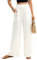 PASUDA Leinenhose Damen Sommer Hosen Leicht Weite Bein Palazzo Hose Elastisch Taille Dehnbar Elegante Sommerhose Lockere Geschnitten Luftige Strandhose Freizeithose mit Taschen (Weiß, L)