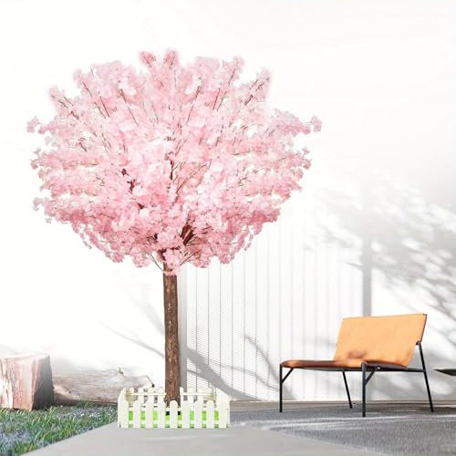 1 árbol de cerezo artificial hecho a mano en color rosa claro para interiores y exteriores, decoración de oficina, fiesta y boda (1,2 m de altura)