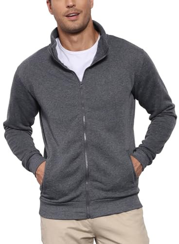 LAOARA Herren Sweatjacke Pullover Hoodie Sweatshirt ohne Kapuze mit Reißverschluss Zipper Fleecejacke Grau L
