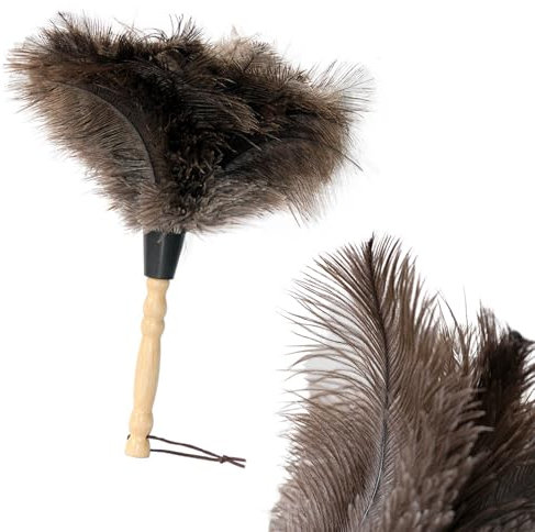 GFTCGK Staubwedel mit Straußenfedern, 36 cm, Holzgriff, Ostrich Feather Duster, für Zimmer, Wohnzimmer, Bücherregal