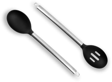 Set di cucchiai da cucina in silicone, grandi cucchiai solidi scanalati per cucinare, cucchiaio da cucina antiaderente, resistente al calore, utilizzato per raccogliere zuppe e mescolare (nero)