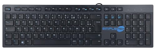 SIMPLETEK - AZERTY Full Size French Layout USB Wired Keyboard with Multimedia Keys and Numeric Keypad - 1.8m