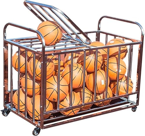JingNian Sports Ball Storage Cart With Locking Wheels, Large Rolling Ball Cage With Lid, Heavy Duty Stainless Steel Organizer Bin For School Gym And Outdoor Sports Equipment(40balls)