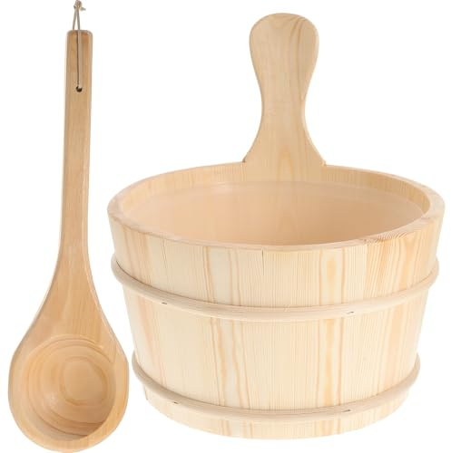 TOYANDONA Wooden Sauna Bucket and Ladle Set 10.63 Inch Bathing Barrel Kit for Sauna Rooms Lightweight Eco-Friendly Steam Accessories
