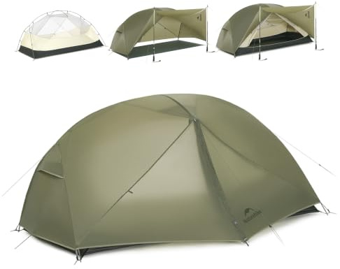 Naturehike Mongar PRO Ultraleicht Zelt, 1,56-2,36kg, Wasserdicht Winddicht Camping Zelt, 3-Saisons-Zelt, Zelt 1/2/3 Person mit Erweiterungstuch und Moskitonetz für Wandern, Camping, Outdoor (Grün, 1)