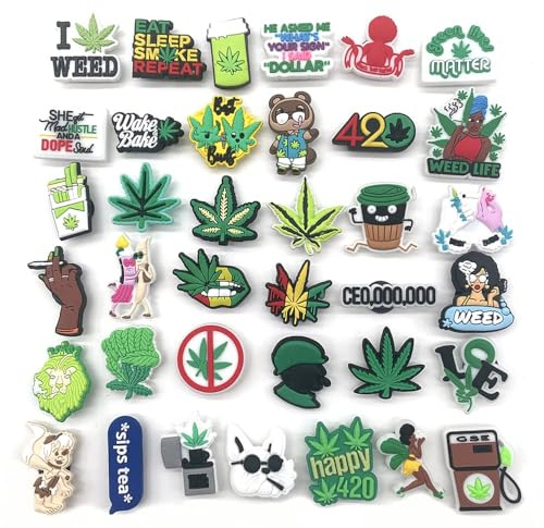 Adoeisy 37Pcs Green Shoe Charms for Clog Decoration Sandals PVC Cute Charms Accessories for Gift