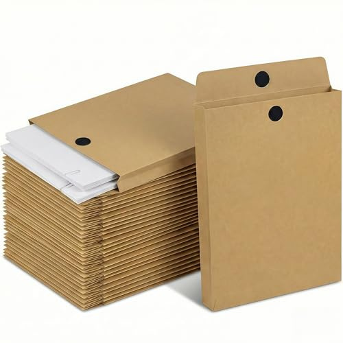 STRBOXONG 20 Pièces Chemises à Documents A4 en Papier Kraft 180g, Enveloppes C4 à Soufflet 4cm Grande Capacité, Pochette Porte-Documents avec Fermeture Auto-Agrippante, Rangement Bureau et Scolaire