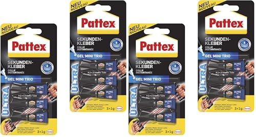 Pattex Sekundenkleber Ultra Gel Mini Trio, 6x 1 g Tube extra starker & flexibler Superkleber, Sekundenkleber Gel für z. B. Gummi, Leder, Holz (Packung mit 2)