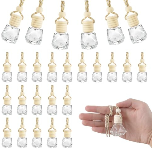 WENLISELL 36 PCS 8ml Hanging Car Air Freshener Diffuser Bottles | Clear Empty Glass, Essential Oil Diffuser Pendants, Refillable Aromatherapy Containers, For Car, Home, Office Decoration