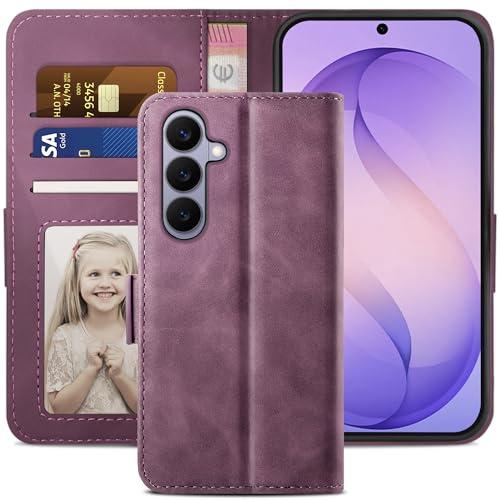 YATWIN für Handyhülle Samsung Galaxy S26 Hülle, Premium Schutzhülle Klappbar für Samsung S26 Hülle Leder mit Kartenfach Ständer Magnet, Handytasche für Galaxy S26 Klapphülle, Weinrot