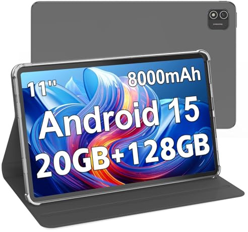 11-Zoll-Tablet mit Android 15, 20 GB RAM + 128 GB ROM (erweiterbar auf 1 TB), 8000-mAh-Akku, 1200 × 1920 FHD IPS-Display, 5G-WLAN, inklusive Hülle und Ladegerät