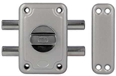 Amig - Overlap Lock with 2 Locking Pins and Internal Crutch for Wooden Doors Mod. 82-96 x 66 mm - Latch with Round Security Cylinder - Silver Enamelled Steel