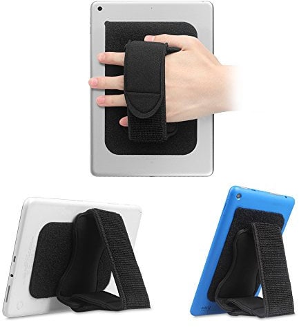 FINTIE Support Universel Sangle de Tablette - Poignée de Fixation à Crochets et Boucles Rembourrée Détachable avec Patch Adhésif pour iPad/Galaxy/Fire et Toutes Les Tablettes 7-11, Noir