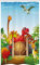 ABAKUHAUS Dino Schmaler Duschvorhang, Cartoon Dinosaurier im Park, Badezimmer Deko Set aus Stoff mit Haken, 120 x 180 cm, Blau Orange Grün