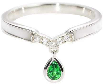 Beydodo Eheringe Weißgold 750 V-Ring mit Tropfen Tsavorite Hochzeit Ringe Frauen Verlobungsring mit Diamant Große 52 (16.6)