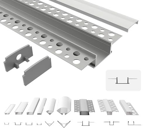 Tivendis LED Trockenbauprofil 2m mit Abdeckung mattiert | T1 Trockenbauprofile für LED Streifen bis 20 mm | LED Aluminium Profil Trockenbau | LED Profil Trockenbau Decke Wand Schattenfuge