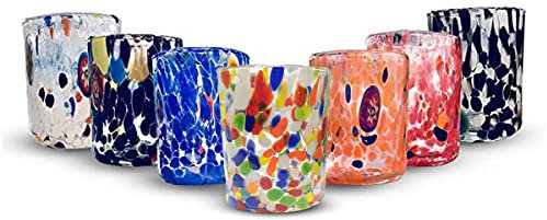 Gocce di Murano Set of 12 Rainbow-Shot Liqueur Glasses Hand-Crafted According to the Tradition of Artisans of Murano Coloured Elegant and Precious Pack of Glasses Made in Italy