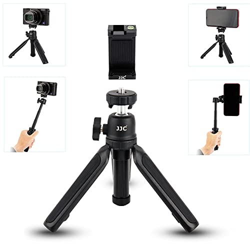 JJC 2in1 Extendable Mini Tripod, Selfie Stick Vlogging Travel Tripod w Smart Phone Clip for Sony ZV-1 ZV1II ZVE10 II ZV-E10 ZV1F RX100VII for Canon PowerShot G7XIII II Fuji X100VI X100V Ricoh GR3