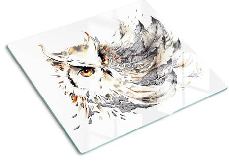 Schneidebretter Glas 60x52 cm Antibakteriell Dünn Glasplatte für die Küche Rutschfest Silikonfüße Dekorativ Plastikfrei Gehärtetes Glas Hitzebeständig Lebensmittelecht - Eule