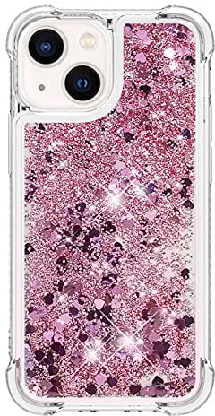 iPhone 13 Case Glitter, 3D Bling Sparkle Quicksand Flowing Liquid Clear Transparent TPU Gel Silicone ShockProof Protective Phone Case for iPhone 13 Cover Girls, Rose Gold