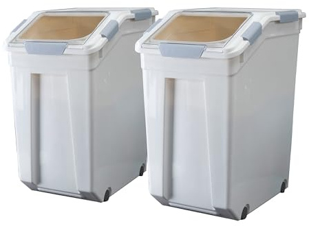 HANAMYA 33 Liter / 50 lbs Rice Storage Container with Measuring Cup, BPA free, For Rice | Grain | Pet Food | Flour, 2 count, White
