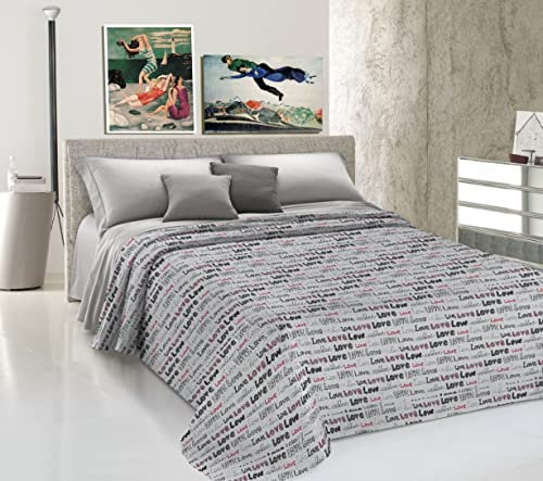 HomeLife Copriletto Matrimoniale Estivo Cotone Made In Italy [260x280] | Coperta Cotone Leggera per Letto Matrimoniale | Copri Letto due Piazze Traspirante con Scritta Love | Grigio