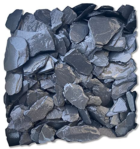 Granulati Zandobbio Sassi Ciottoli di Ardesia Nera Decorativa in Scaglie da 30-80mm per Giardino Vasi e Aiuole Confezione 25kg, Nero