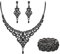 EVER FAITH Statment Schmuck-Set Kristall Retro 1920er Vase Art Deco Braut Prom Halskette, Ohrringe und Stretch Armband Set für Damen Hochzeit Party Schwarz
