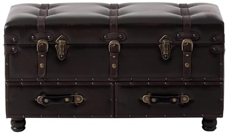 Vintage Storage Bench Upholstered Mid-Century Faux Leather Storage Ottoman Bed Bench Storage Chest for Hallway, Entryway, Bedroom, Dark Brown