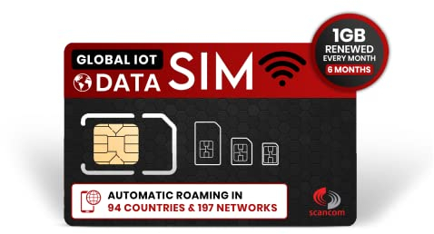 Global IoT Data Sim – 1 GB jeden Monat erneuert – Automatisches Roaming in 94 Ländern & 197 Netzwerken (6 Monate)