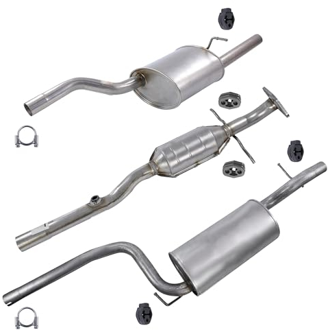 BESTPRICE Auspuff Schalldämpfer Set 1x Katalysator, 1x Mittelschalldämpfer, 1x Endschalldämpfer, mit Montagematerial, Kompatibel mit FORD FOCUS Mk1 Turnier (DNW)