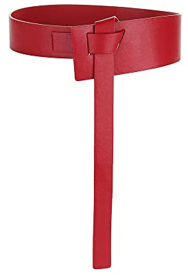 TOEECY Damen Gürtel Schnallenfreier Knoten PU Leder Taillengürtel Ohne Schnalle Elastischer Vintage Hüftgürtel für Frauen kleider Mantel (Rot)