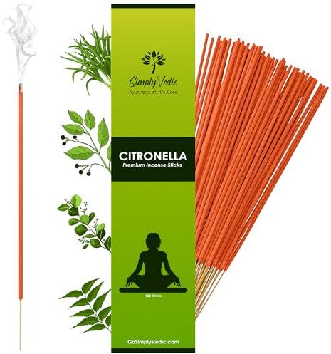 Simply-Vedic Citronella-Räucherstäbchen (ca. 120 Stäbchen, 250 Gramm), handgefertigtes Premium-Agarbatti | Dauert 60 Minuten| Ideal für Einheit, Harmonie und Komfort im Innen- und Außenbereich