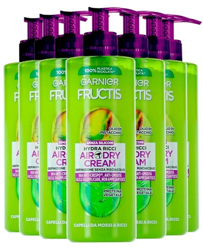 Garnier Fructis Hydra Curly Air-Dry Cream, nährende Behandlung ohne Ausspülen für welliges bis lockiges Haar, 96h mit Pistazienöl und Fruchtpektin, 7 Flaschen à 400 ml